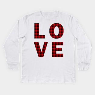 Buffalo plaid pattern LOVE Kids Long Sleeve T-Shirt